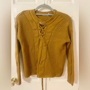 Ohmg Womens Mustard Long Sleeves Front Tie Knit Sweater Size XSMALL